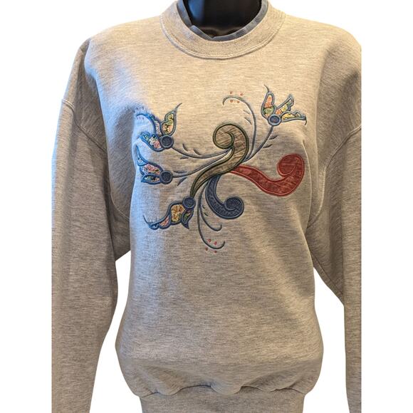 Vintage Jerzees Sweatshirt Women Large Embroidered Floral Pullover Retro 90s - Picture 11 of 15